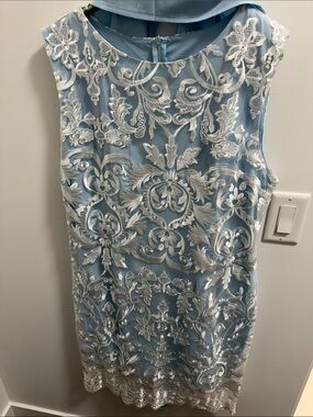 Light Blue Embroidered Sheath Dress
